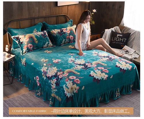 四件套保暖雙面法蘭絨被套三件套床上用品床裙款